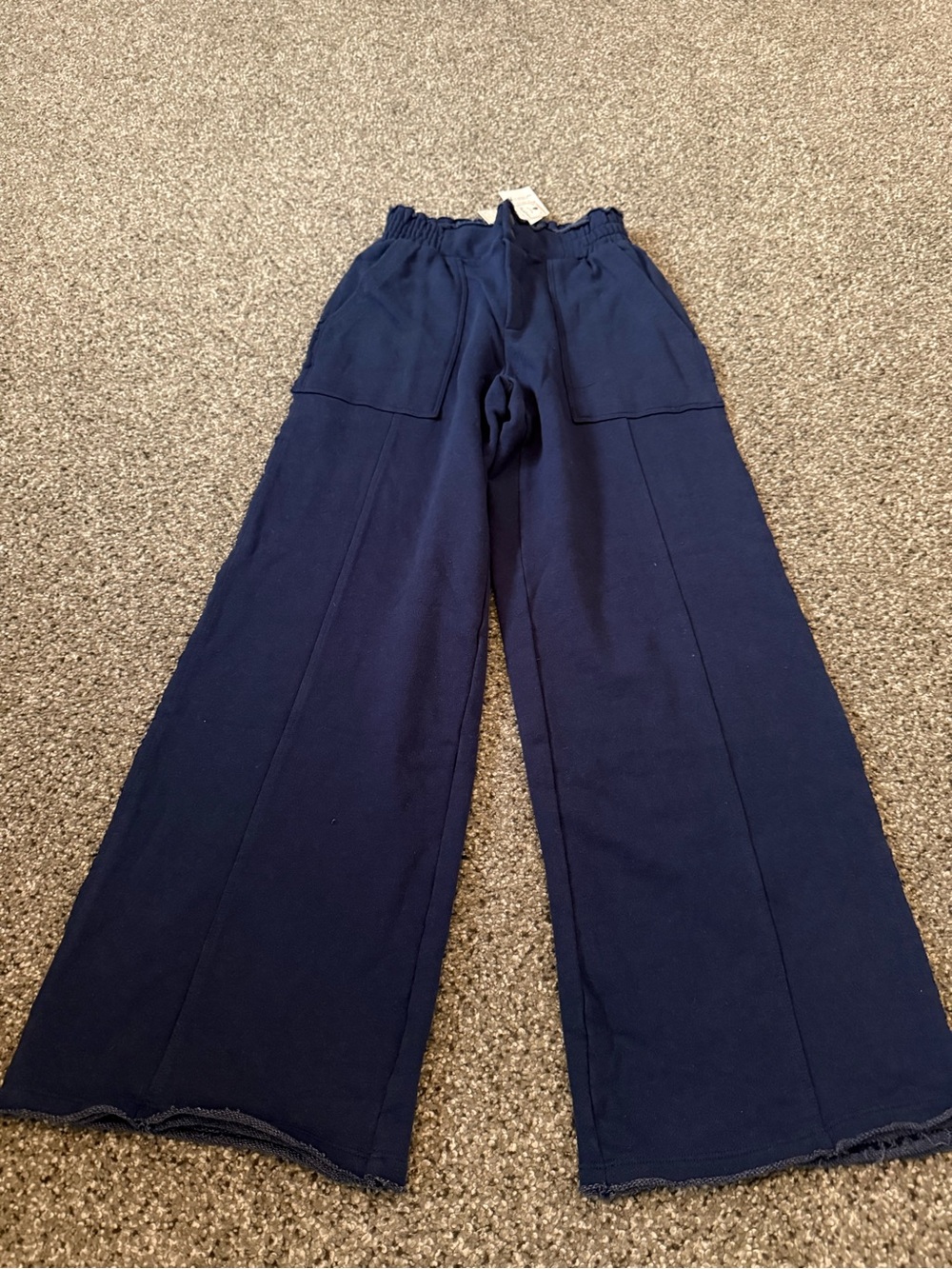 Wide-Leg Navy Track Pants with Elastic Waist